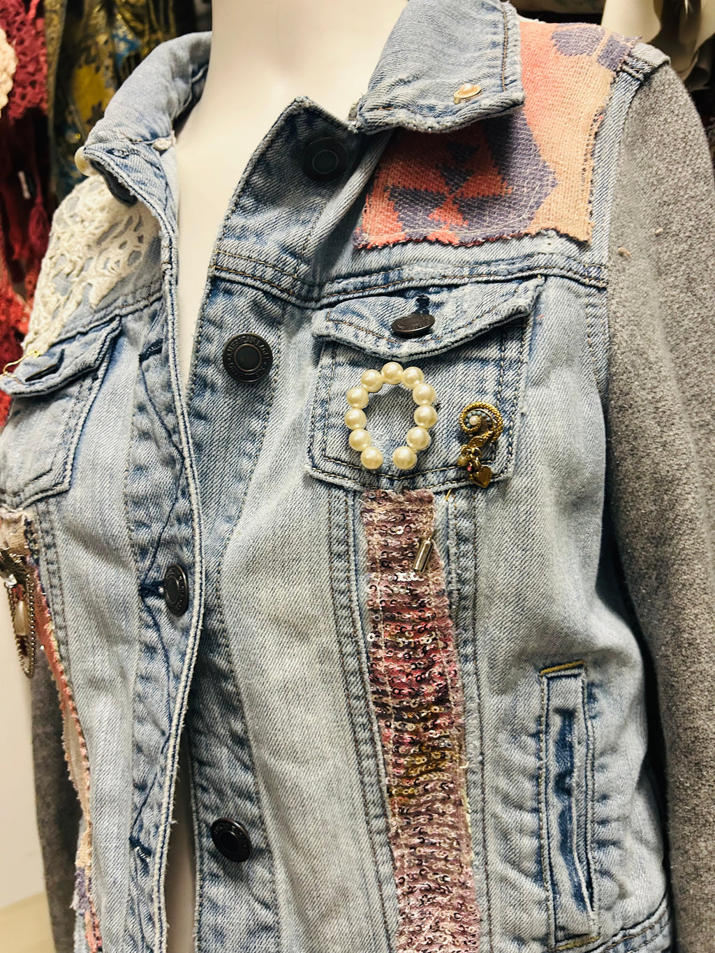 OOAK Vintage Denim Sweatshirt Sleeve Jacket