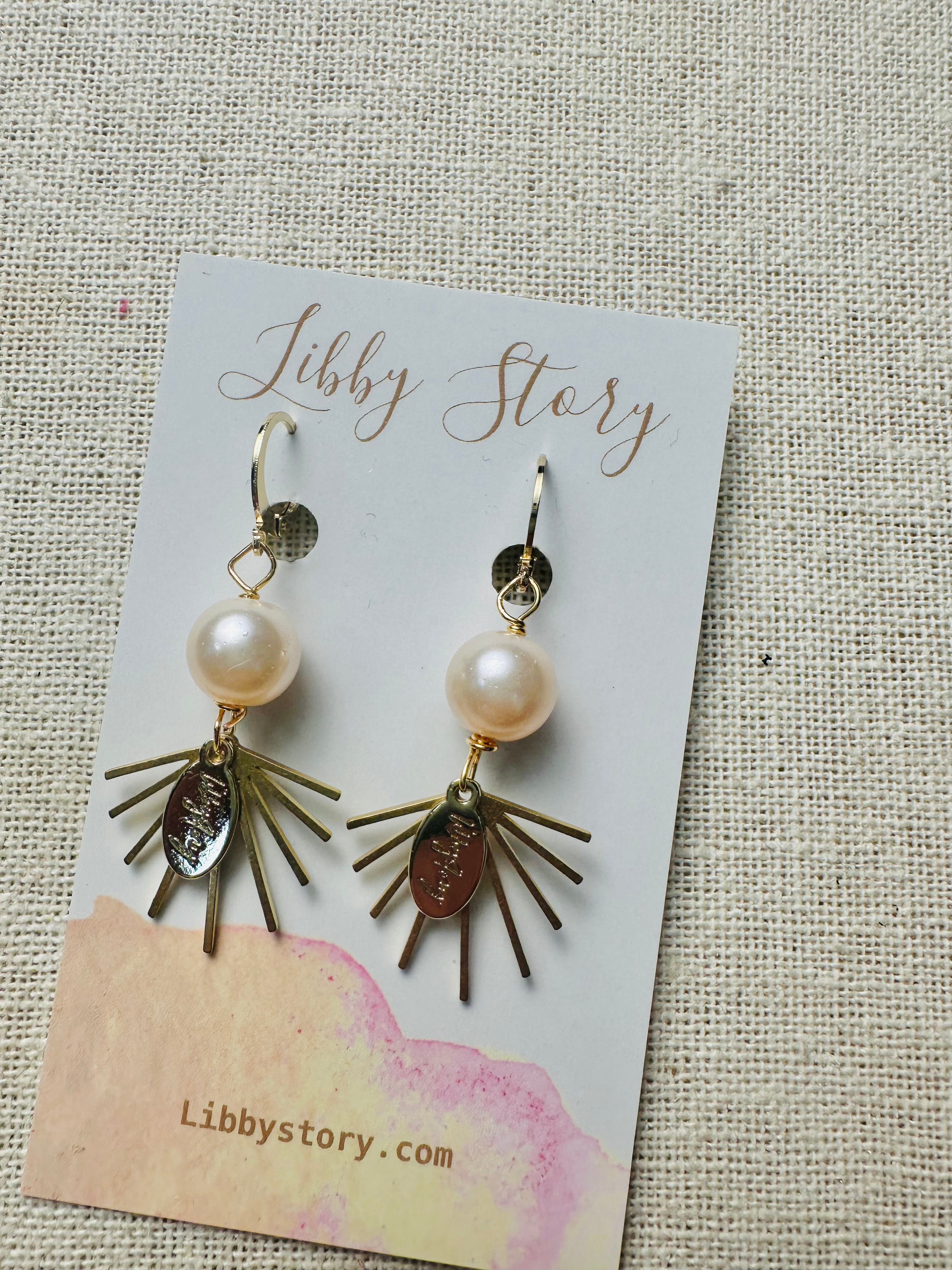 Glass Pearl Sunshine Rays Earrings