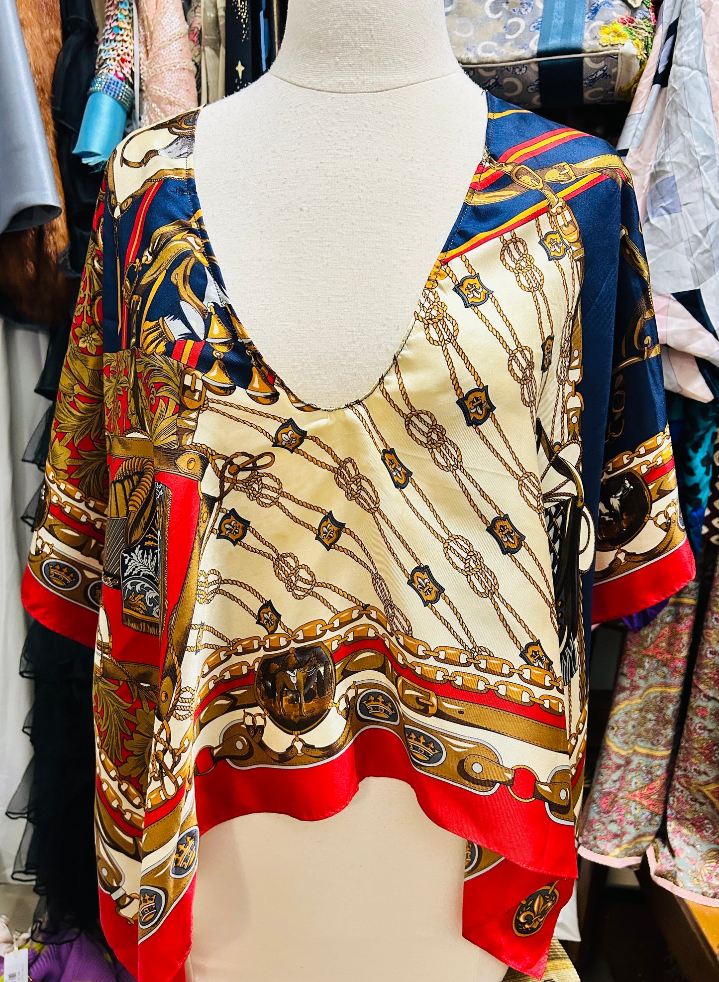 OOAK Equestrian Silk Print Scarf Top