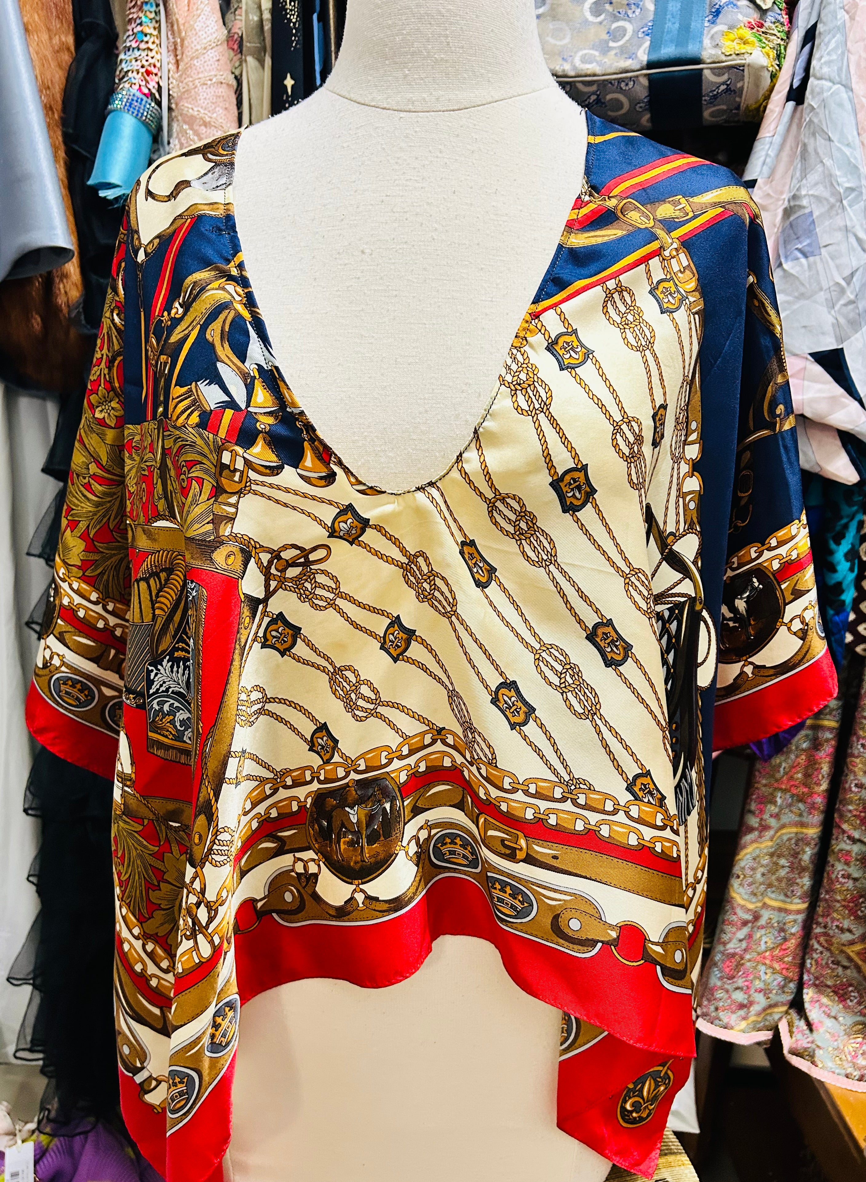 OOAK Equestrian Silk Print Scarf Top