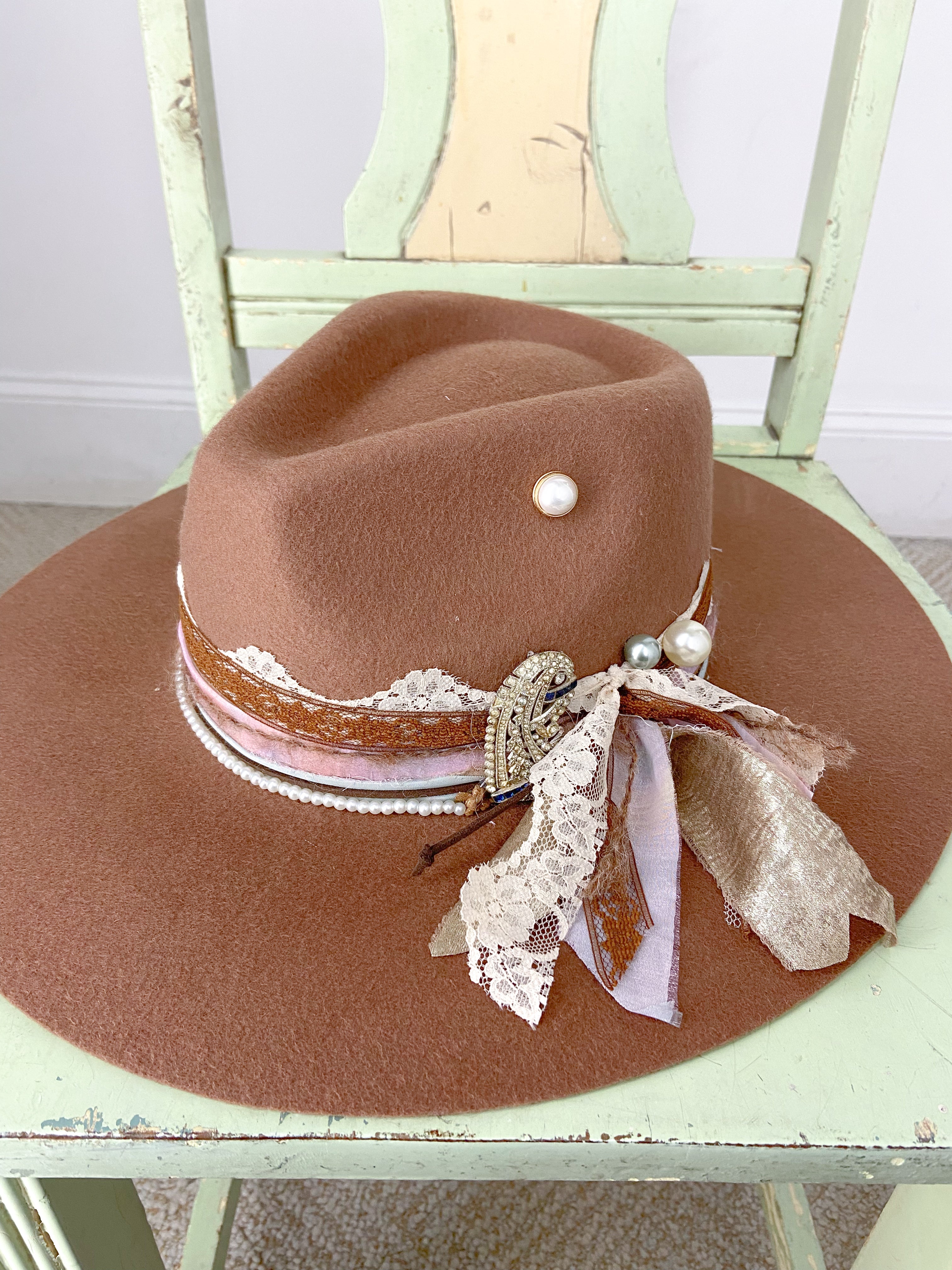 OOAK 100% Wool Stiff Bring Shoe Clip Hat