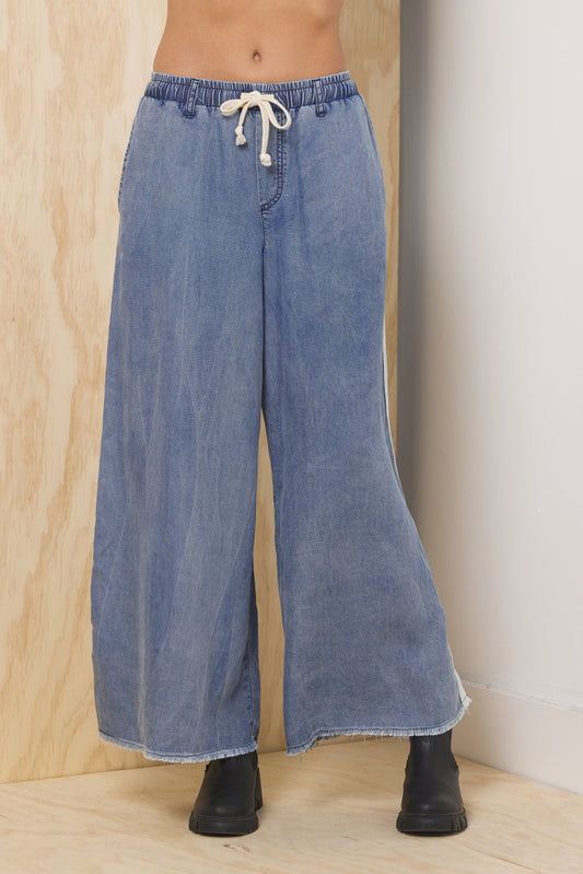 Tencel Wide Leg Pant w/ Contrast