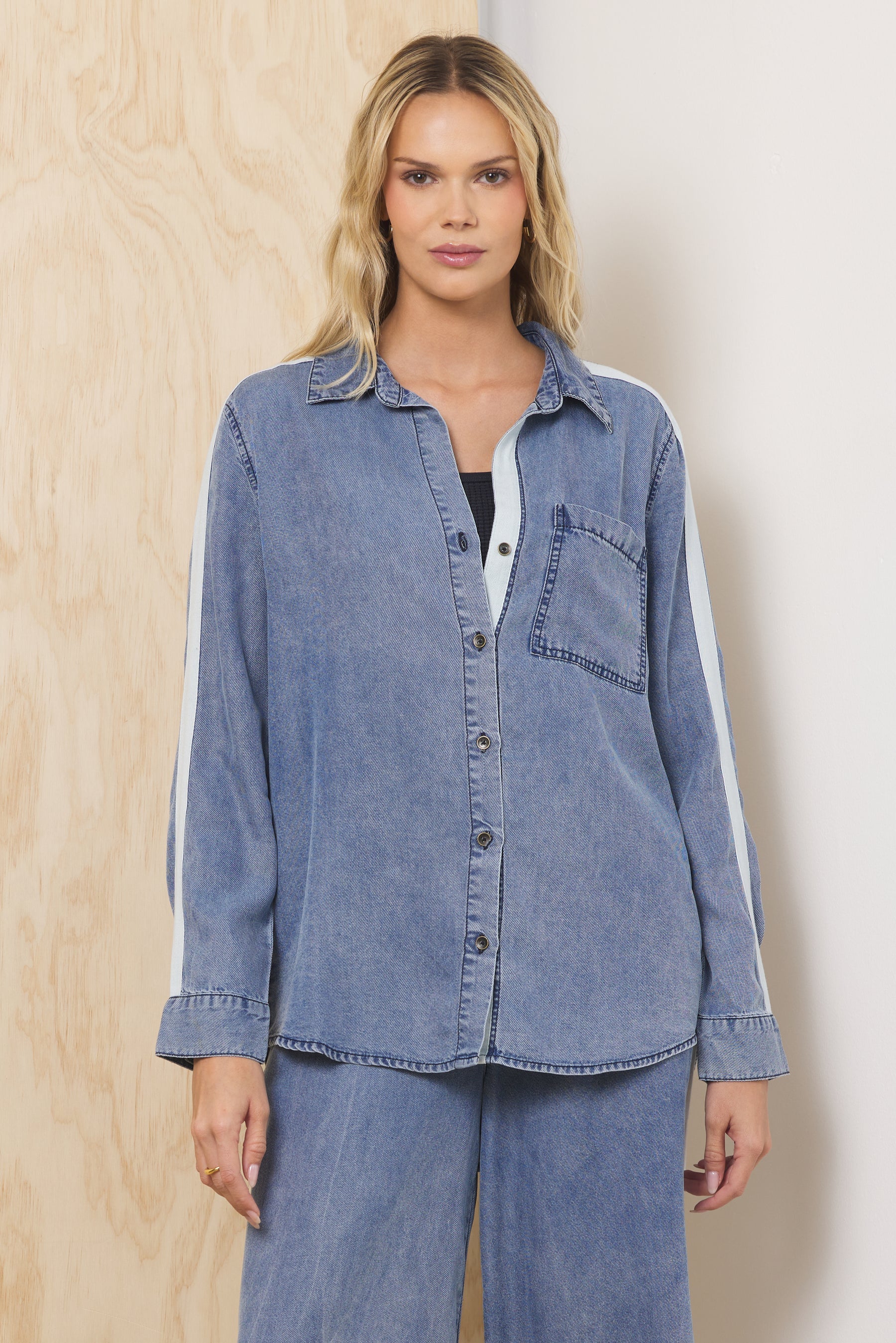Vintage Havana Tencel Shirt w/ Contrast Taping
