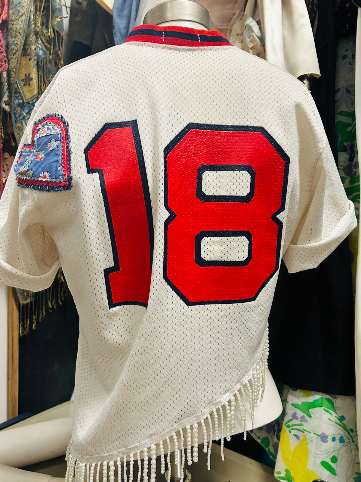 OOAK Upcycled Vintage Ole Miss Jersey Tunic with Pearl Fringe