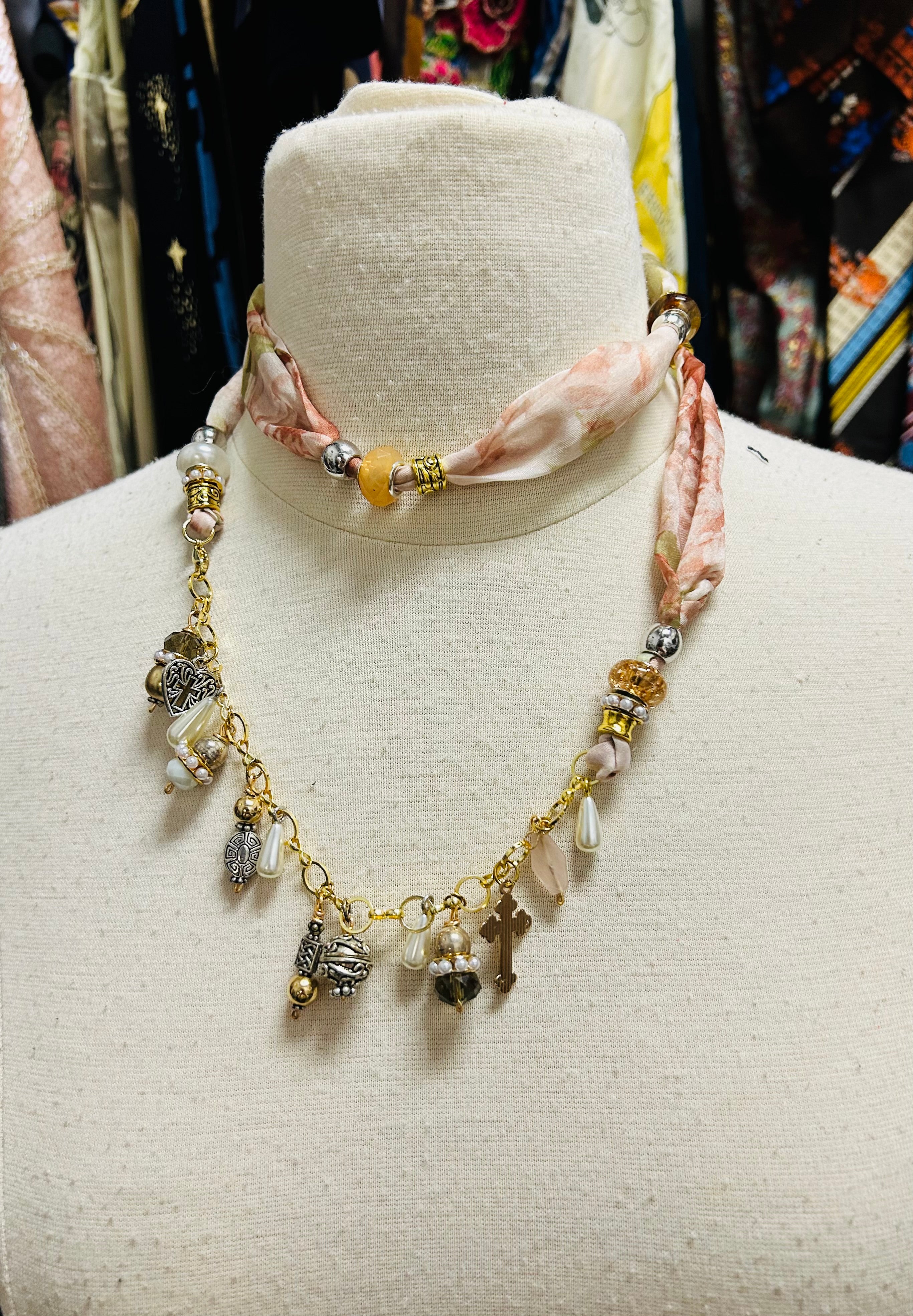 OOAK Floral Chiffon Necklace or Waist Chain