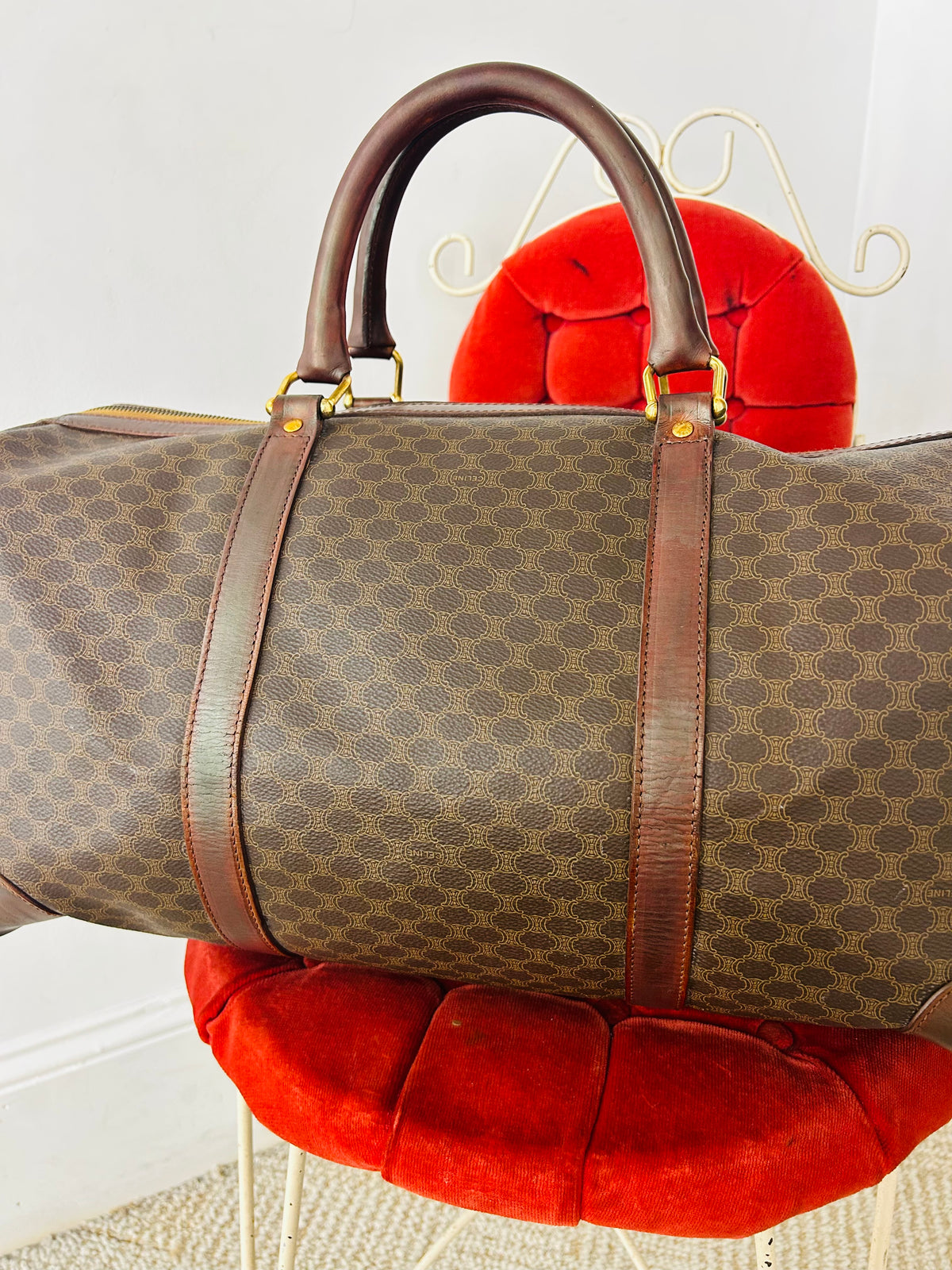 OOAK Authentic Vintage Céline Macadam 48-Hour Boston Travel Bag w/ Removable LS Custom Bag Chains