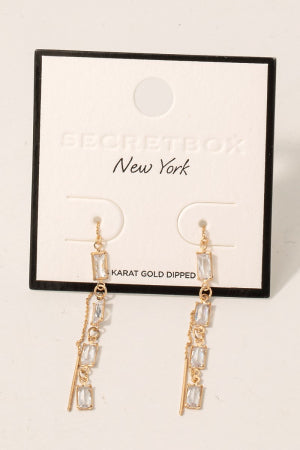 Gold Dipped Baguette Chain Threader Earrings