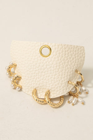 Assorted Pearl Charms Hoop Earrings Set