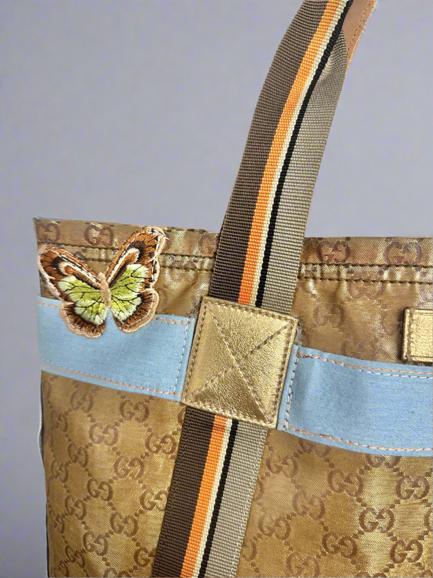 OOAK Authentic Vintage Upcycled Gucci Bag with Denim Trim