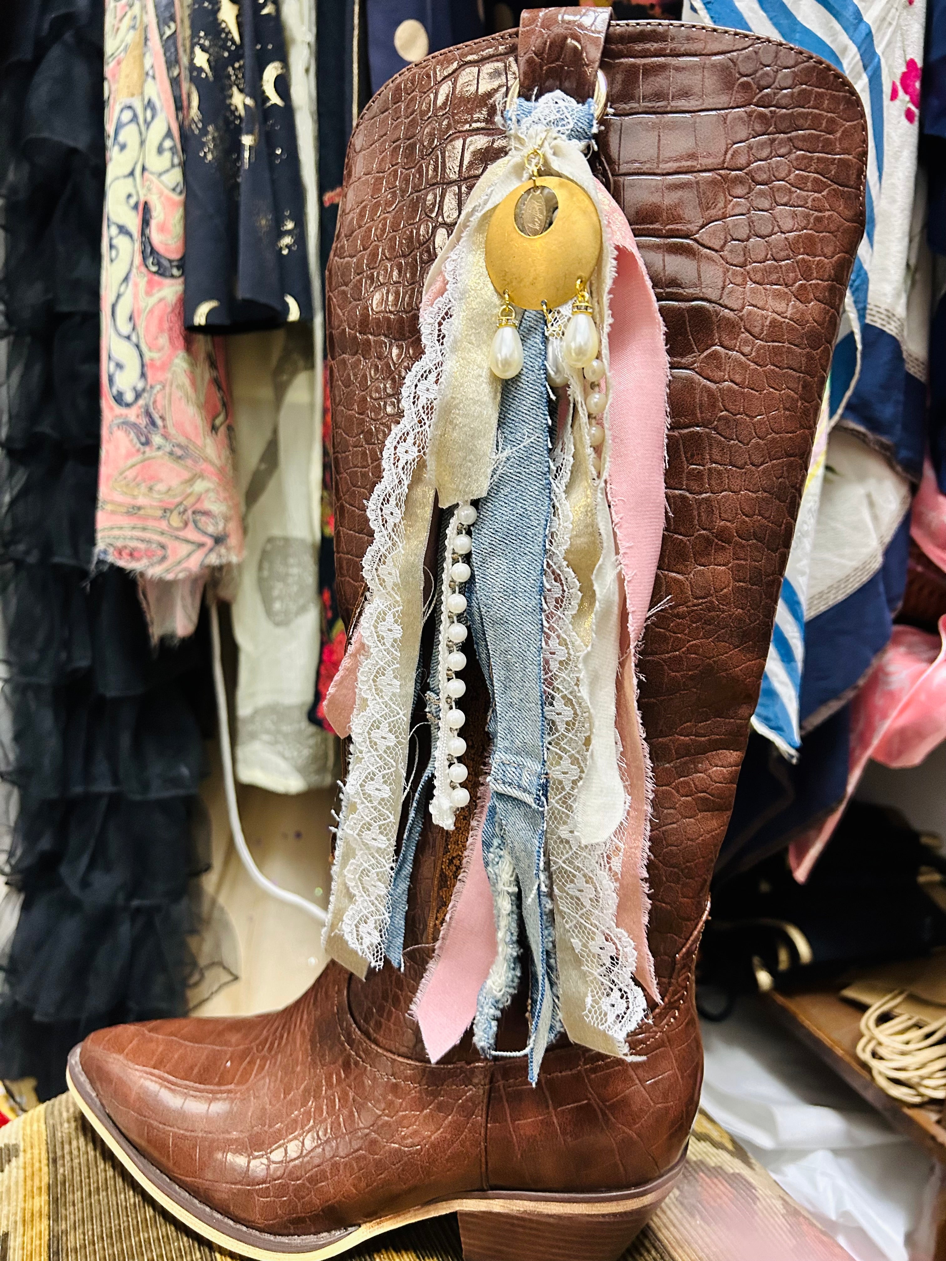 OOAK Denim & Pearls Boot/Bag Charm