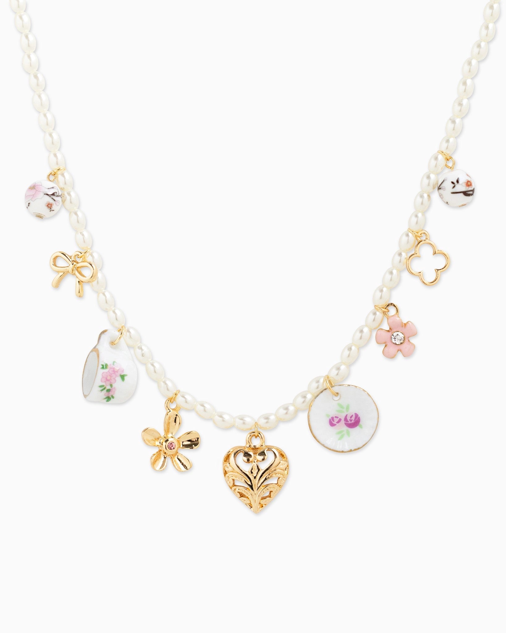 Ceramic Charm Pearl Chain Necklace