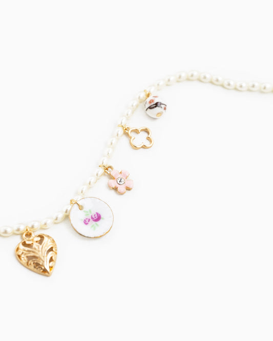 Ceramic Charm Pearl Chain Necklace