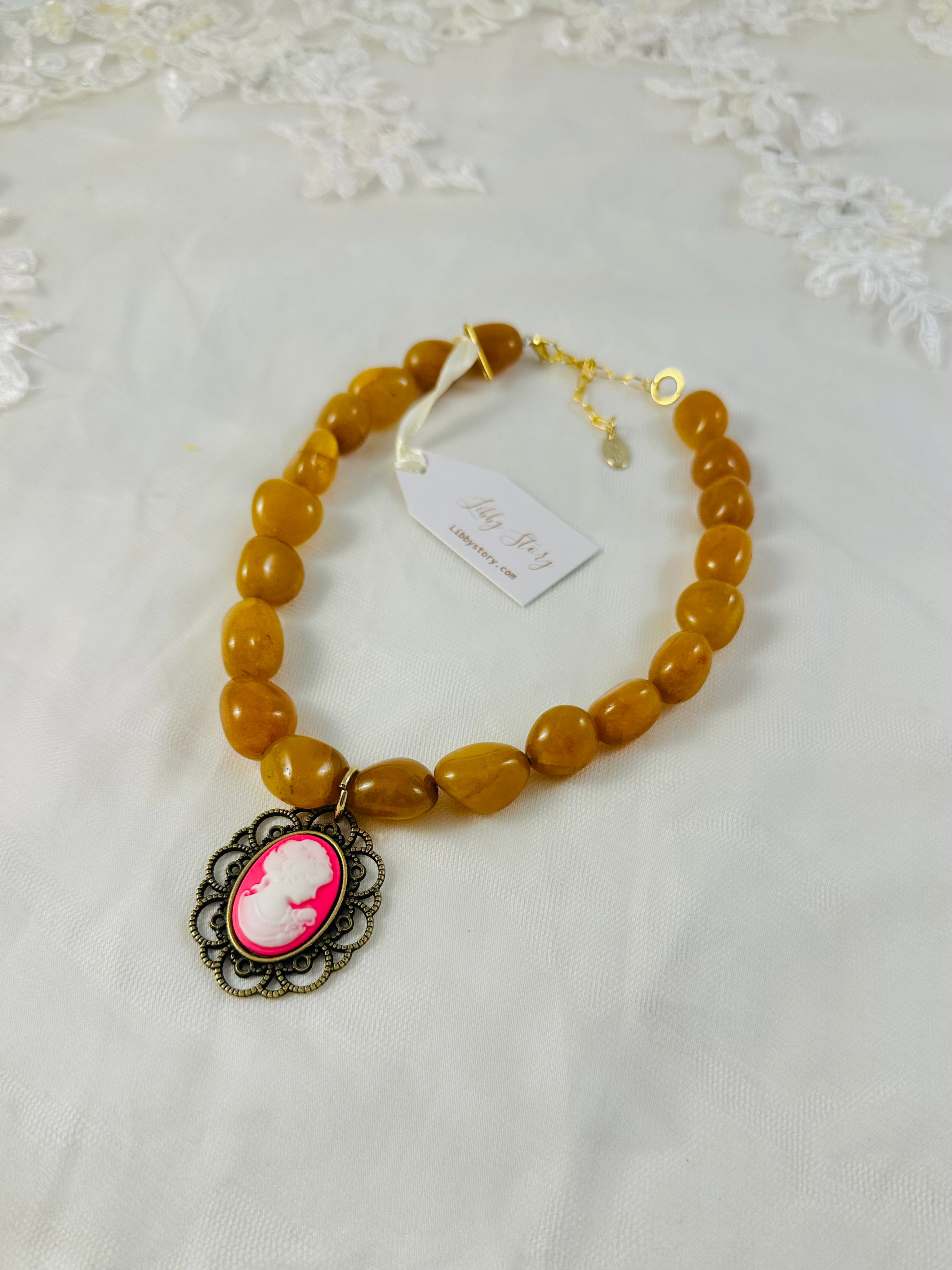 OOAK Semi Precious Stones Cameo Necklace
