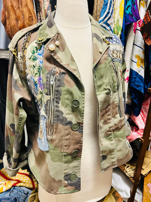 OOAK Vintage Military Scarf/Remix Jacket
