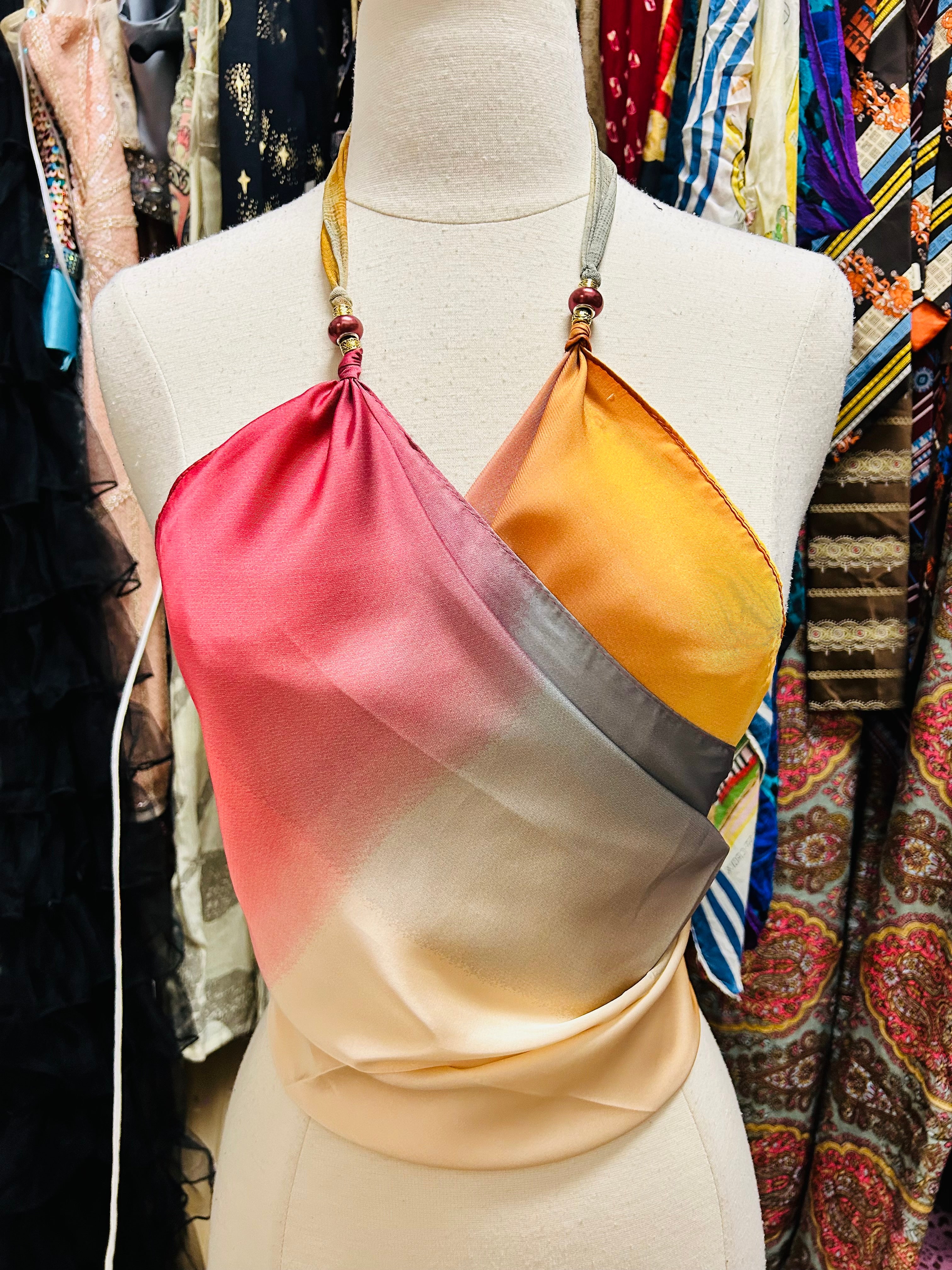 OOAK Ombre Beaded Strap Scarf Top