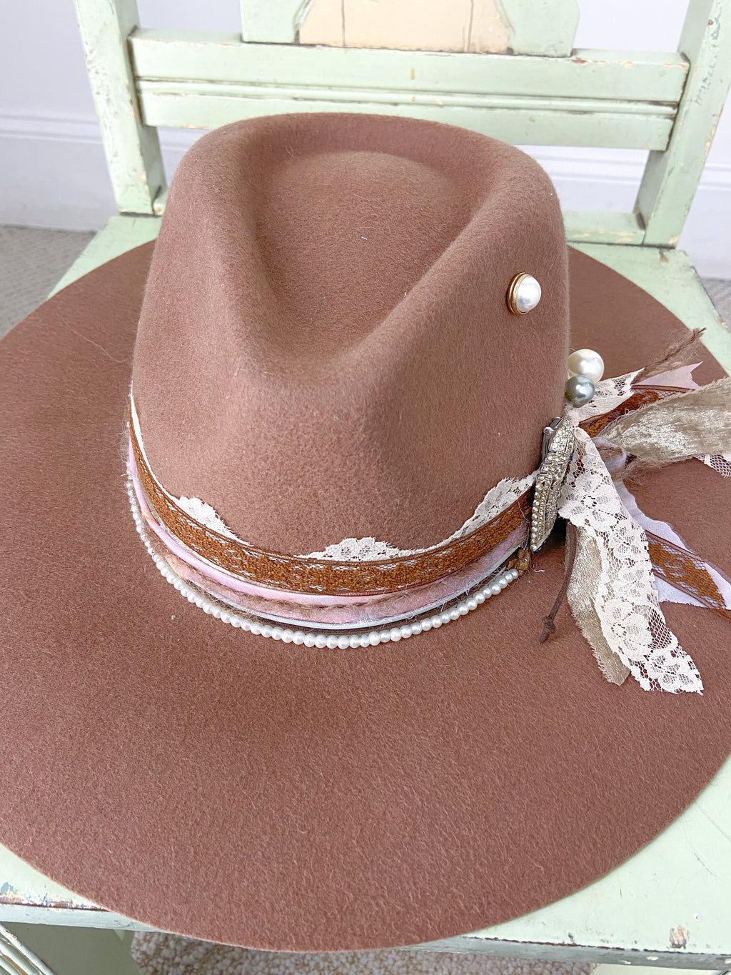 OOAK 100% Wool Stiff Bring Shoe Clip Hat
