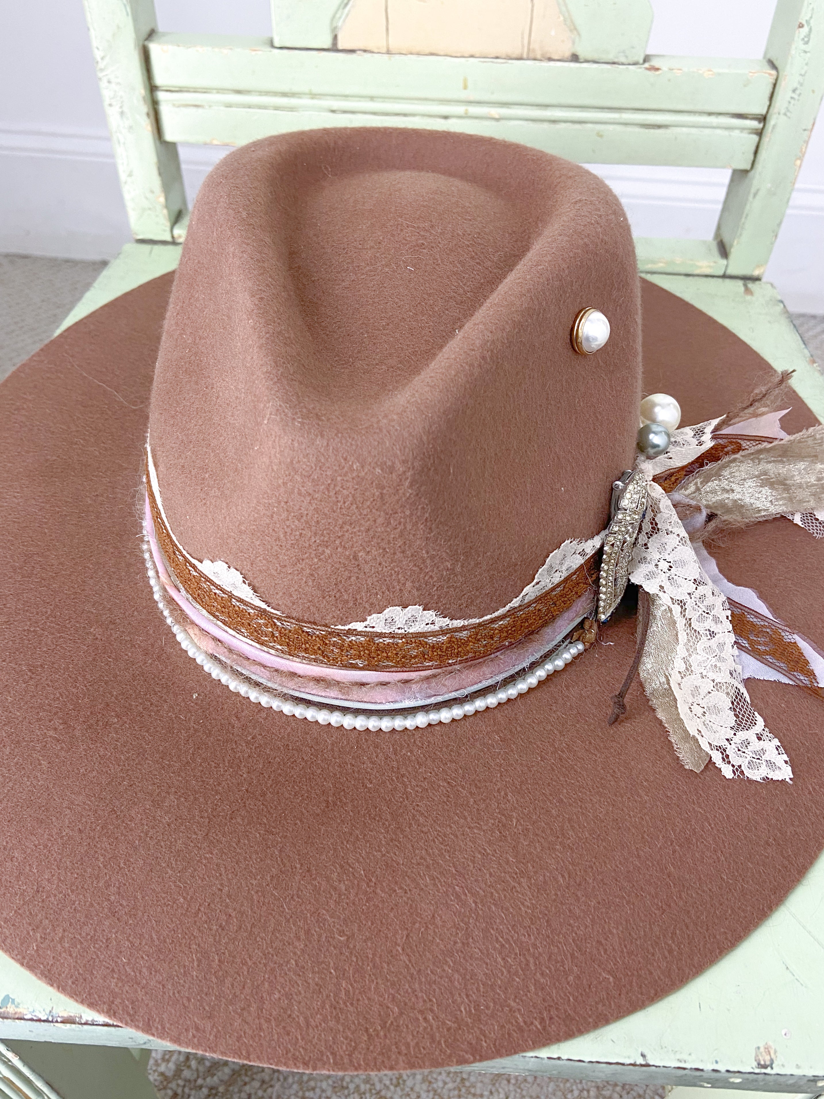 OOAK 100% Wool Stiff Bring Shoe Clip Hat