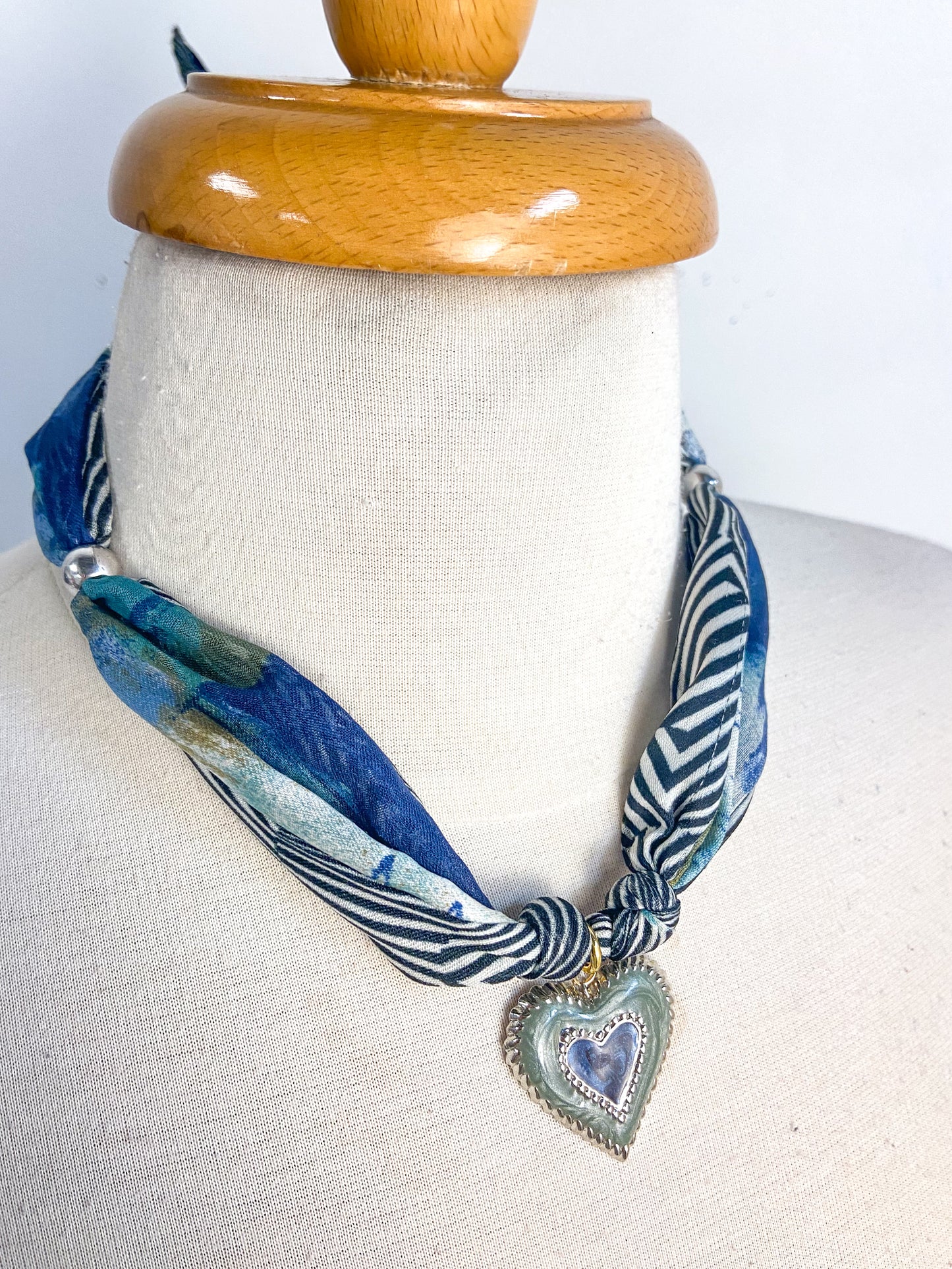 OOAK Vintage Sage Trim Heart Necklace