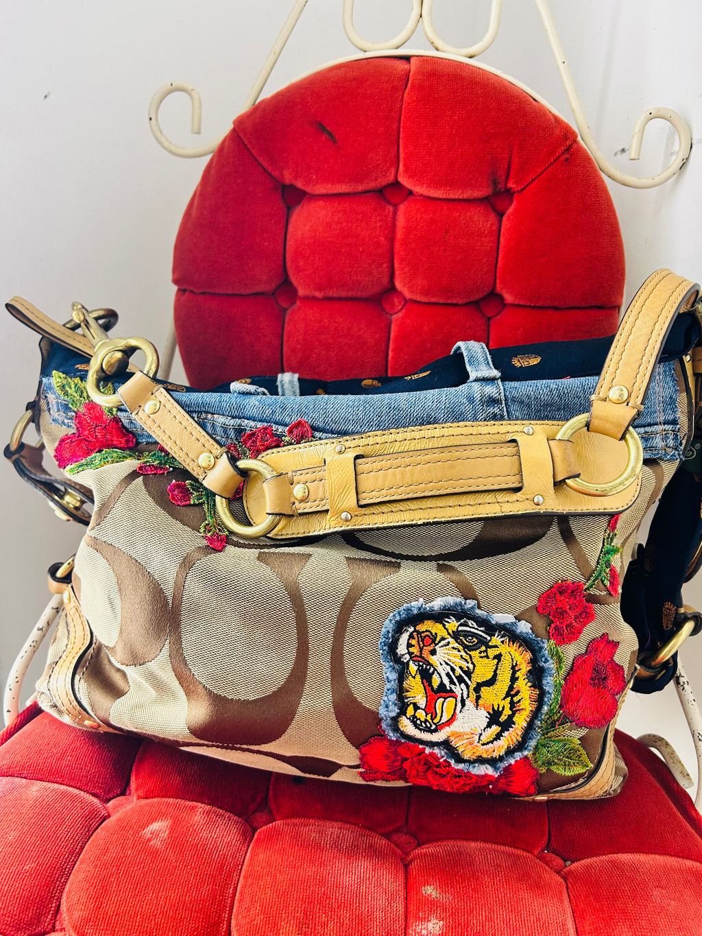 OOAK Vintage Coach & Floral Tiger Tie Bag