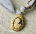 OOAK Vintage Cameo Locket Handkerchief Necklace