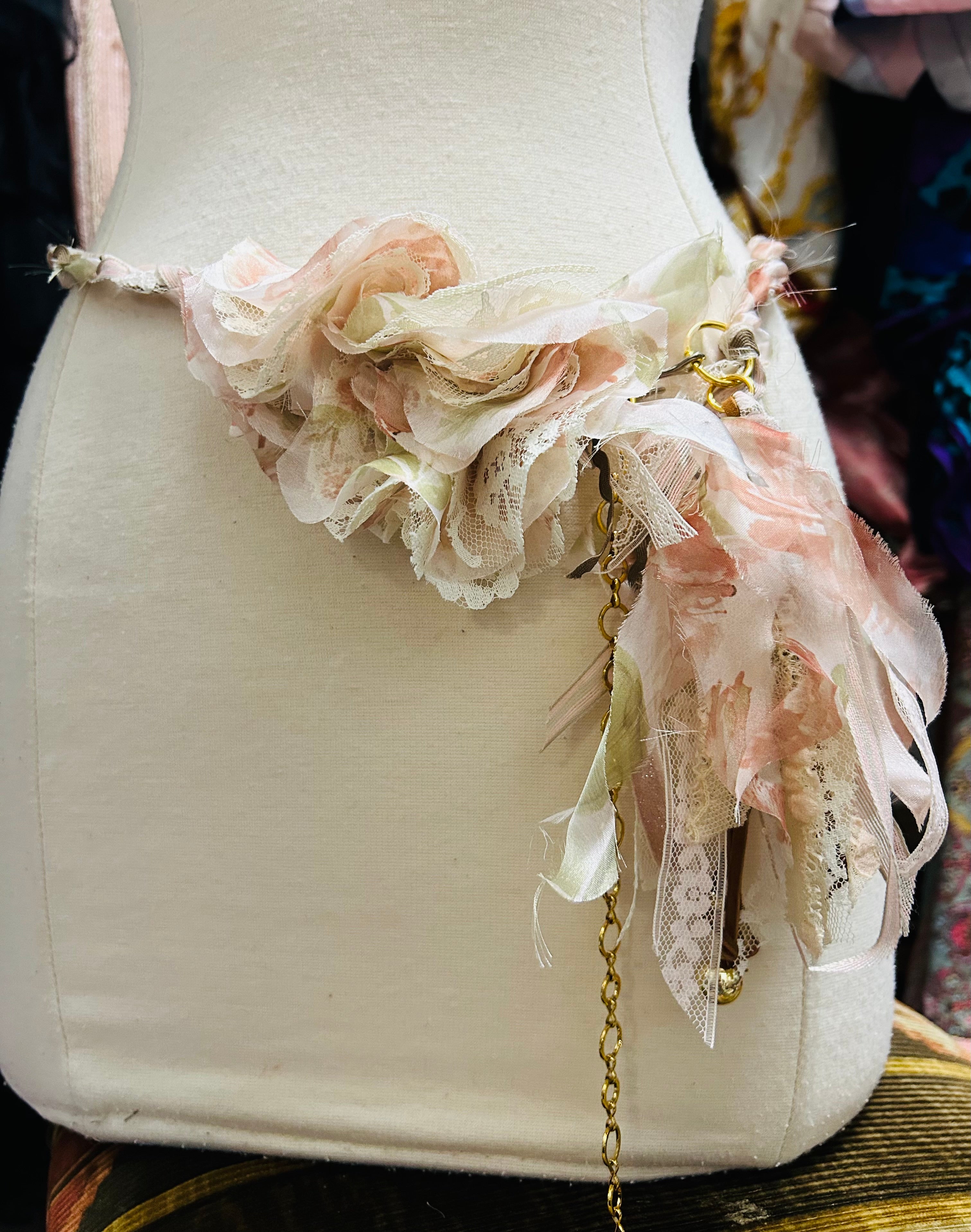 OOAK Floral Fabric Tassel Belt