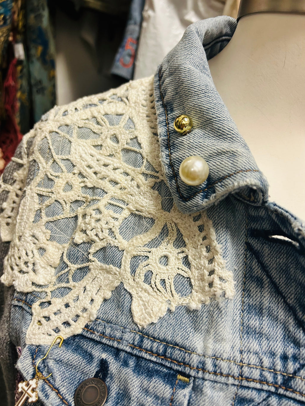 OOAK Vintage Denim Sweatshirt Sleeve Jacket