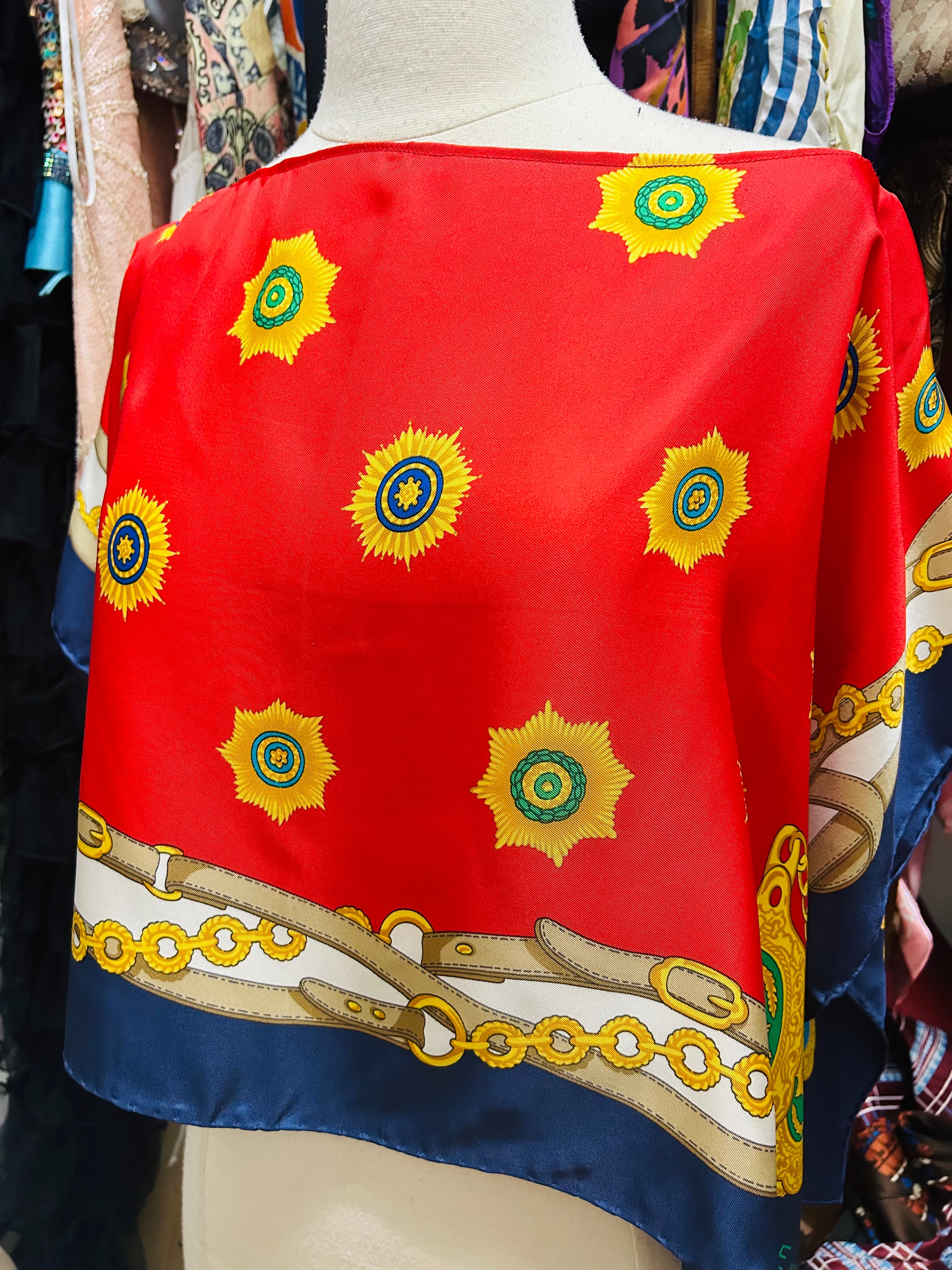 OOAK Upcycled Vintage Belt Print Celine Silk Scarf Poncho