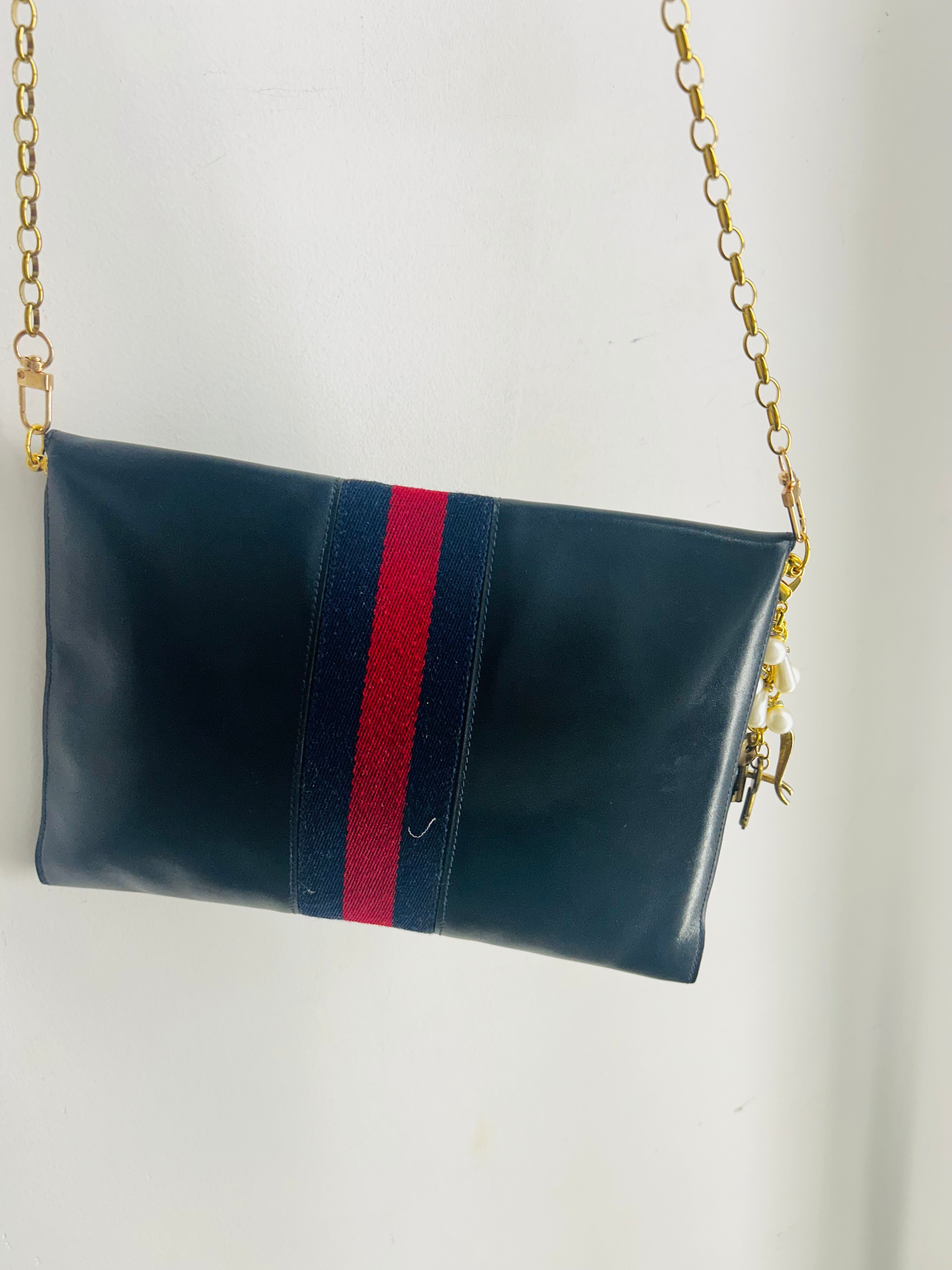 OOAK Navy/Red Vintage Gucci Clutch w/ Lock and Keys