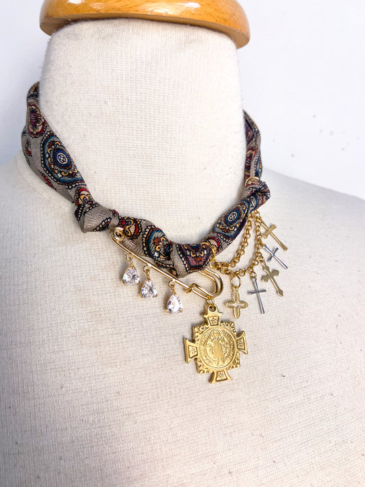 Gold Plated Brass Cross pendant and Charms