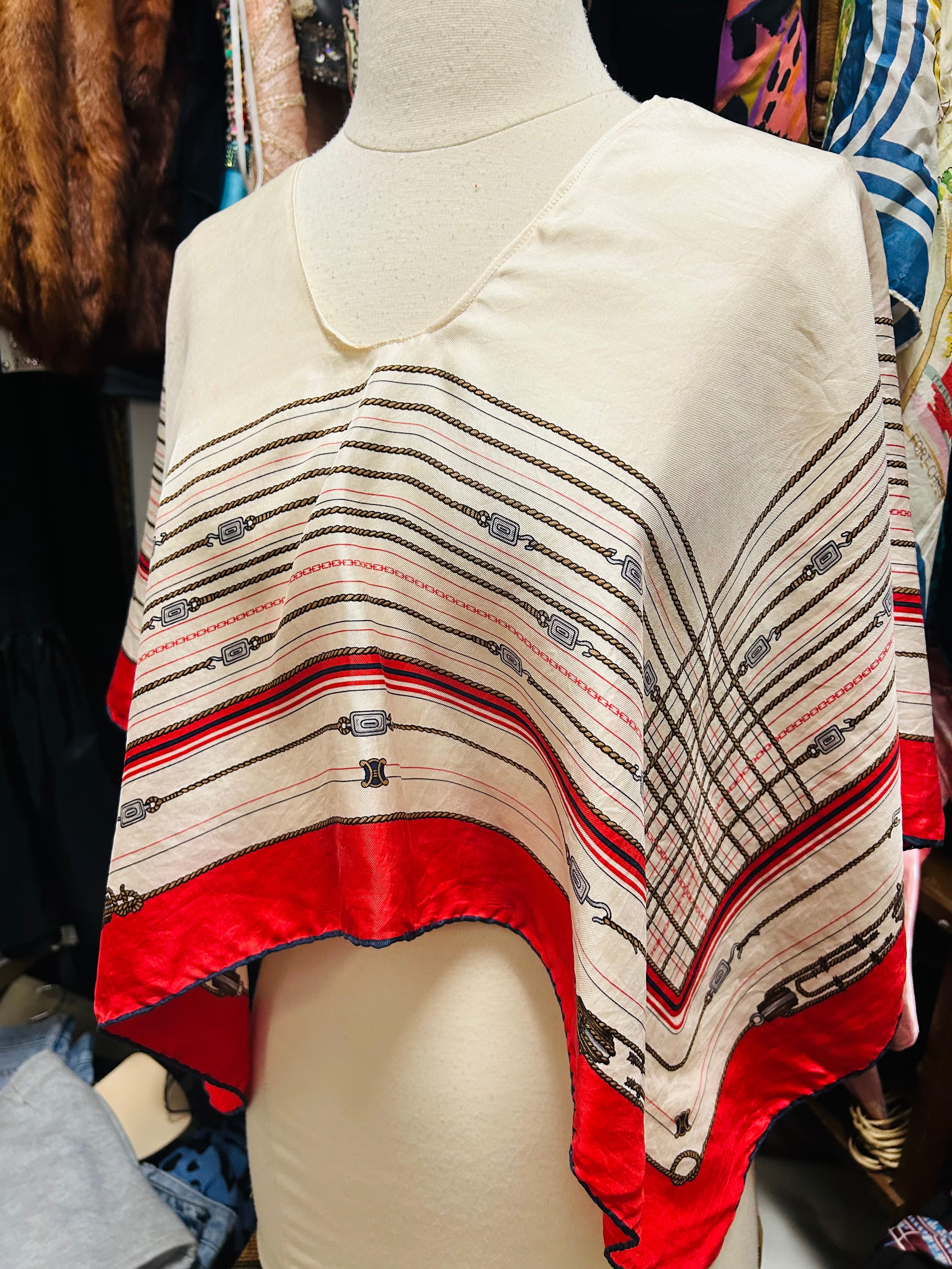 OOAK Upcycled VIntage Rope Print Celine Silk Scarf Poncho