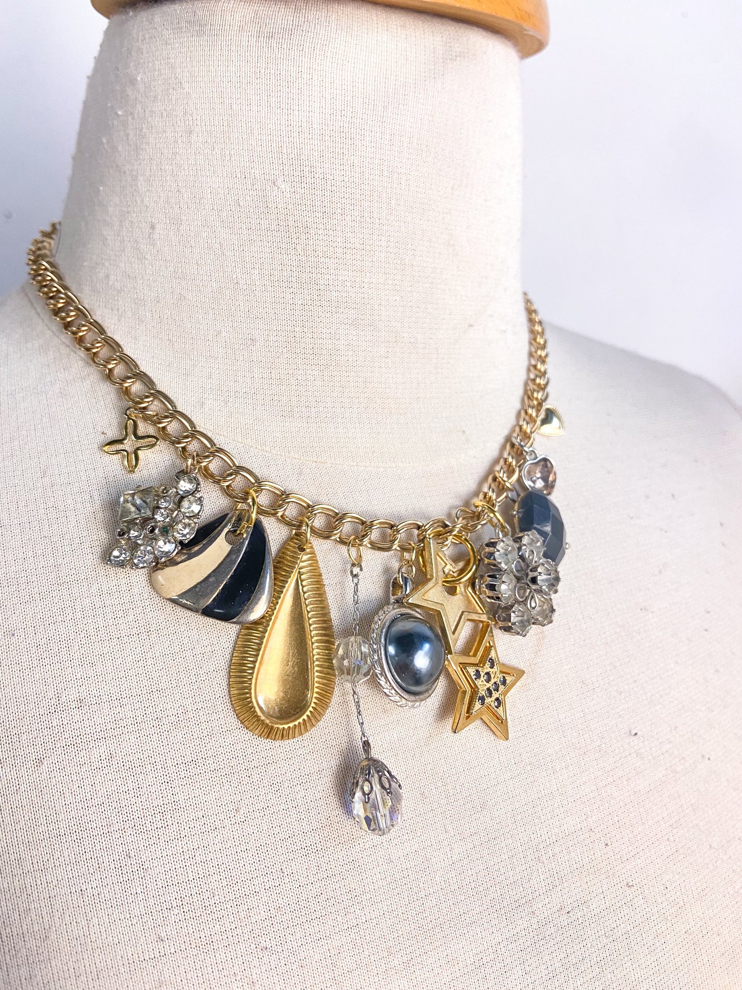 OOAK Vintage Silver and Gold Mix Charm Necklace