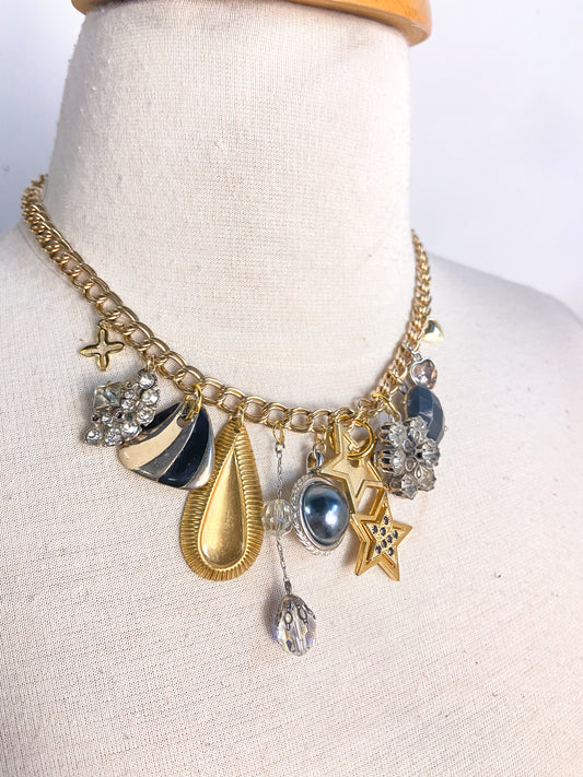 OOAK Vintage Silver and Gold Mix Charm Necklace