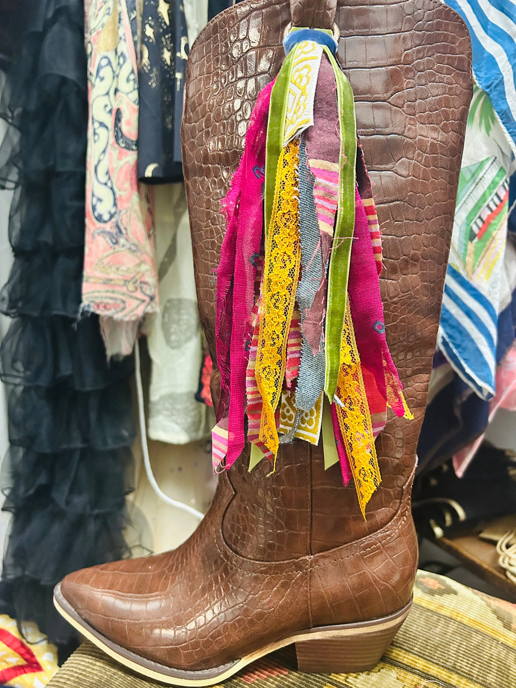OOAK Vintage Ribbon Boot/Bag Charm