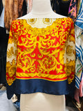 OOAK Upcycled Vntage Scroll Print Celine Silk Scarf Poncho