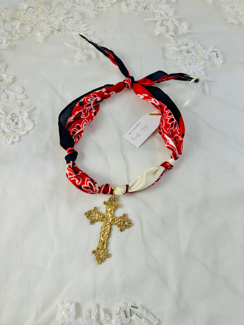 Silk Bandana Cross Necklace