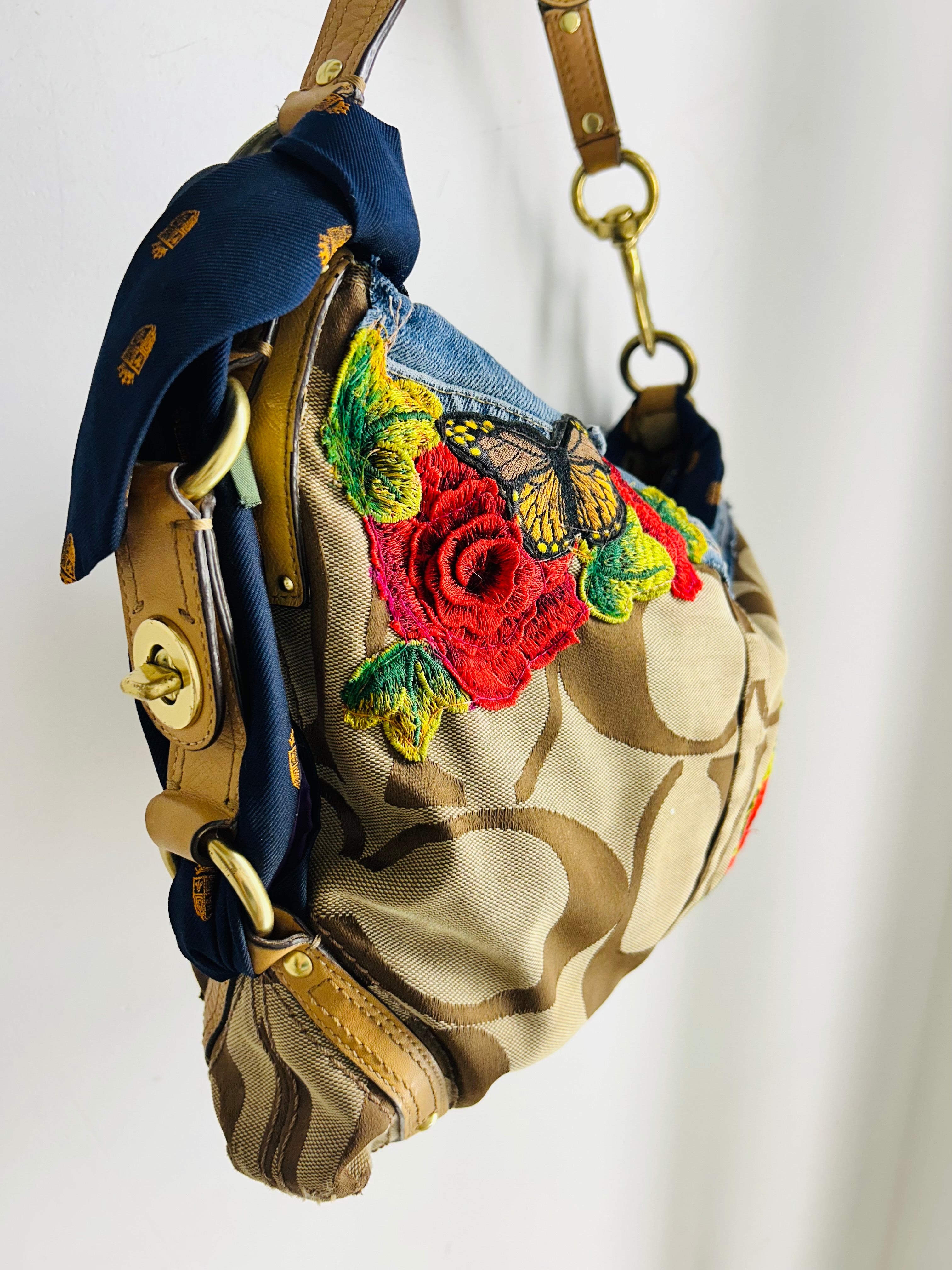 OOAK Vintage Coach & Floral Tiger Tie Bag