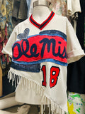 OOAK Upcycled Vintage Ole Miss Jersey Tunic with Pearl Fringe