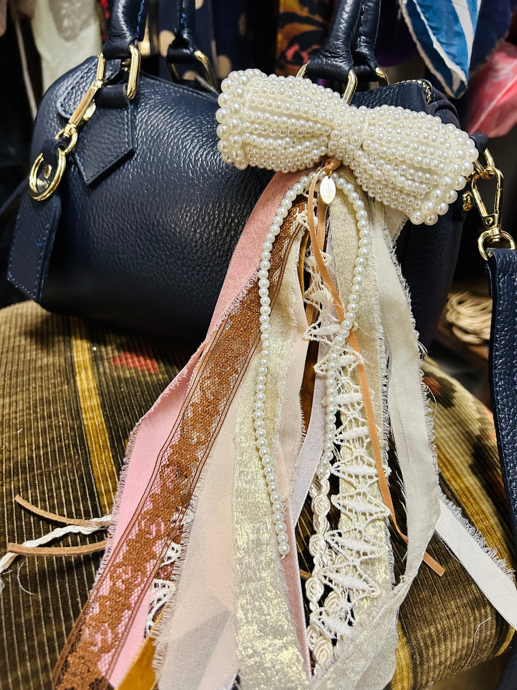 OOAK Pearl Bow Purse/Boot Charm