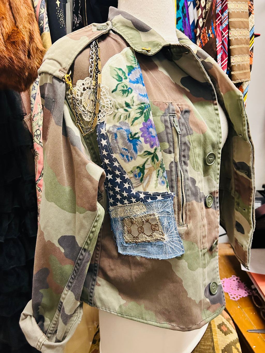 OOAK Vintage Military Scarf/Remix Jacket