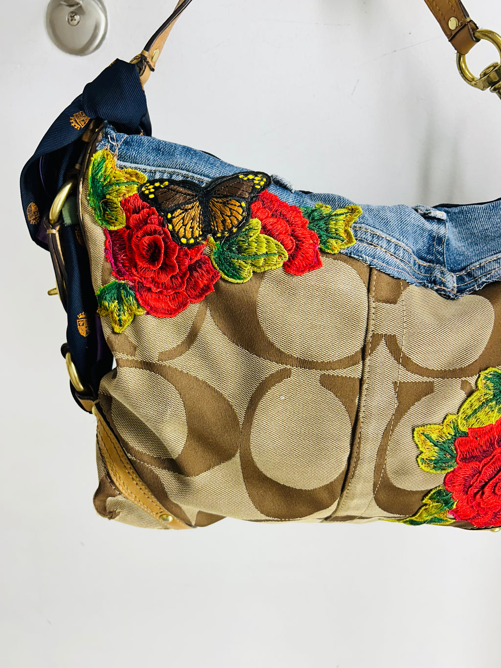 OOAK Vintage Coach & Floral Tiger Tie Bag