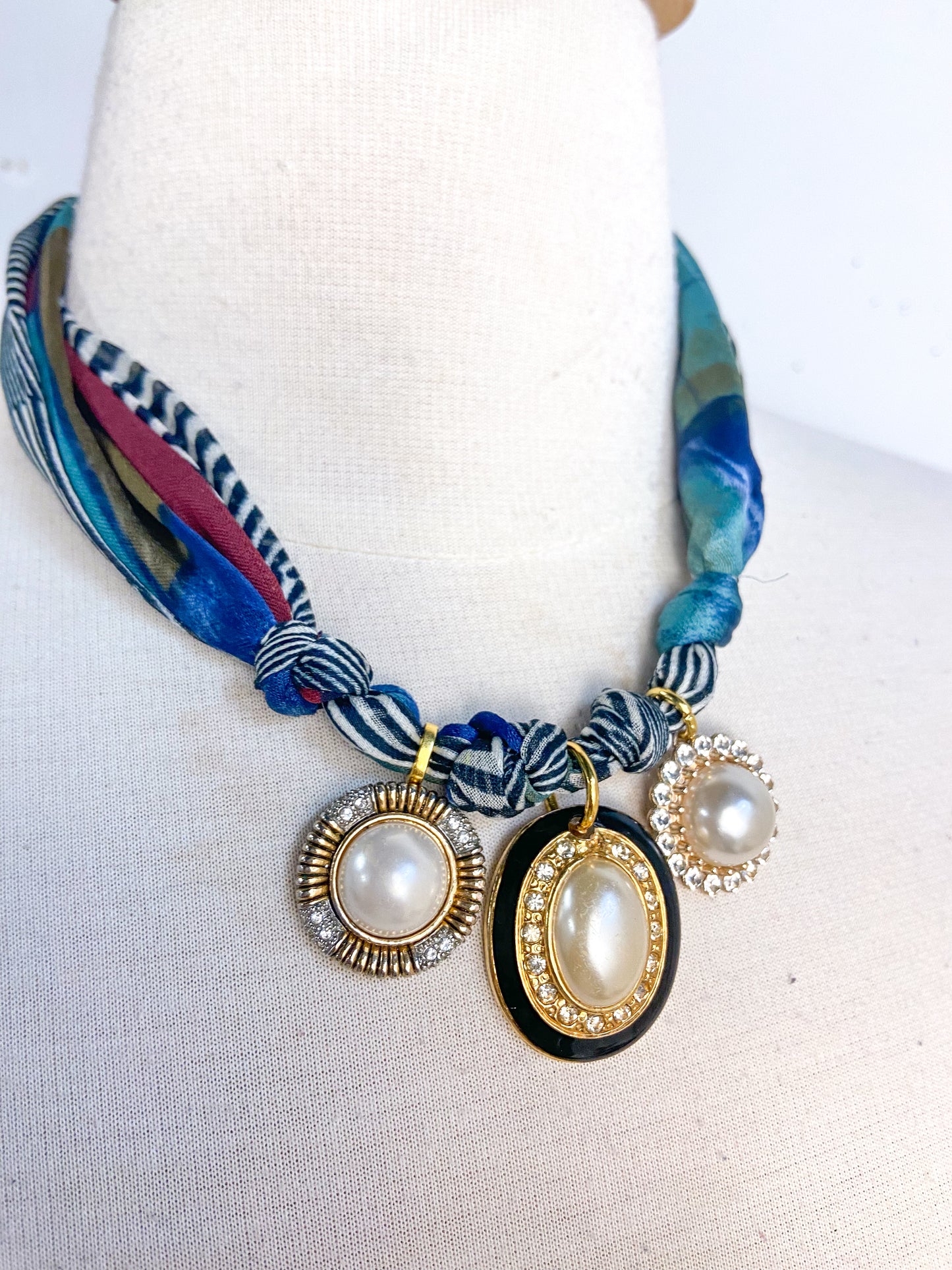 OOAK VIntage Pearl Earring Scarf Necklace