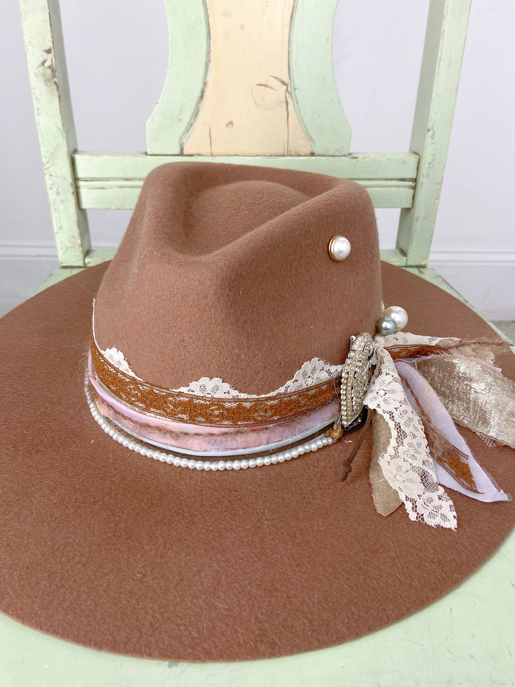OOAK 100% Wool Stiff Bring Shoe Clip Hat
