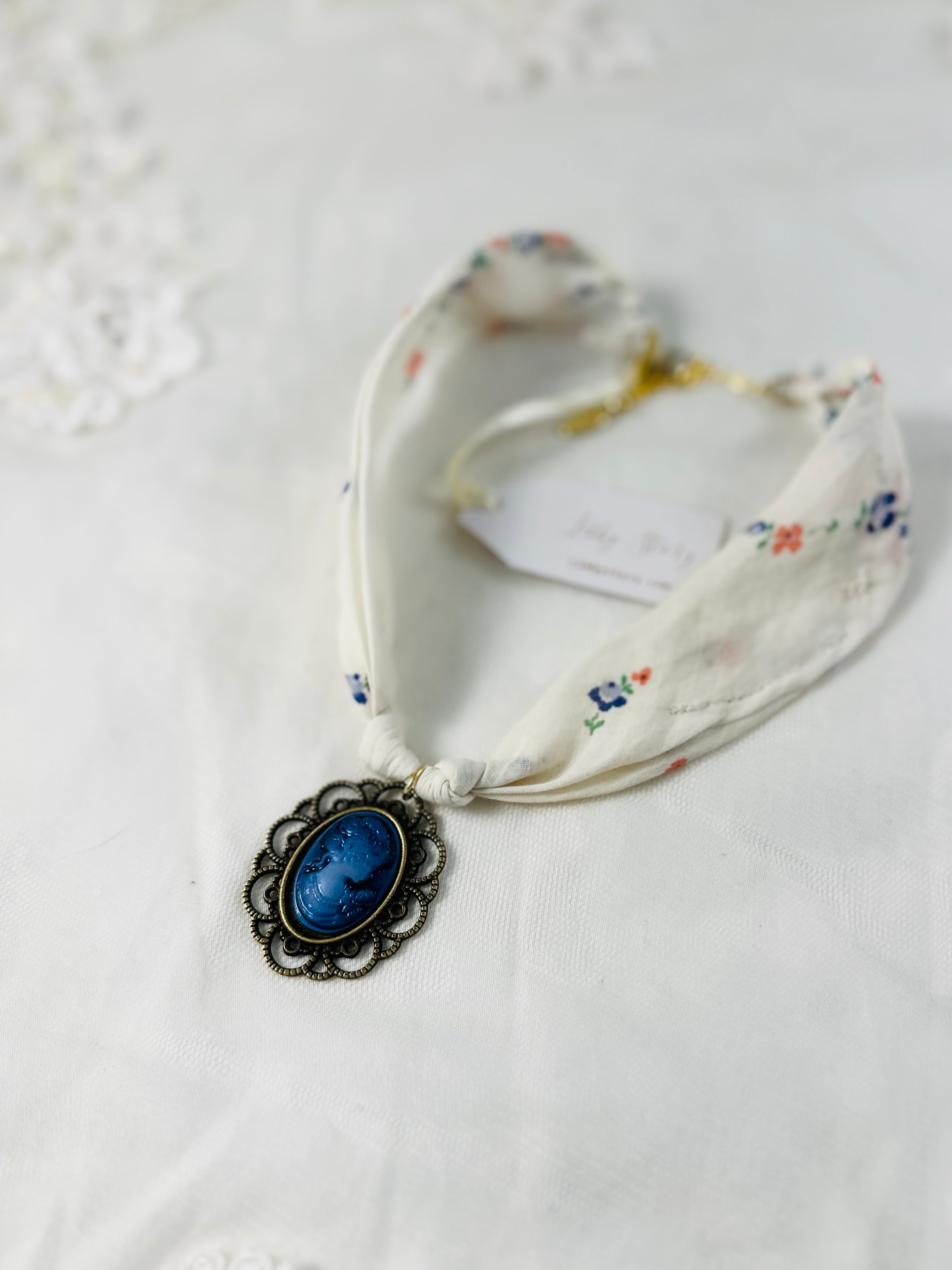 Vintage Handkerchief & Handmade Cameo Necklace