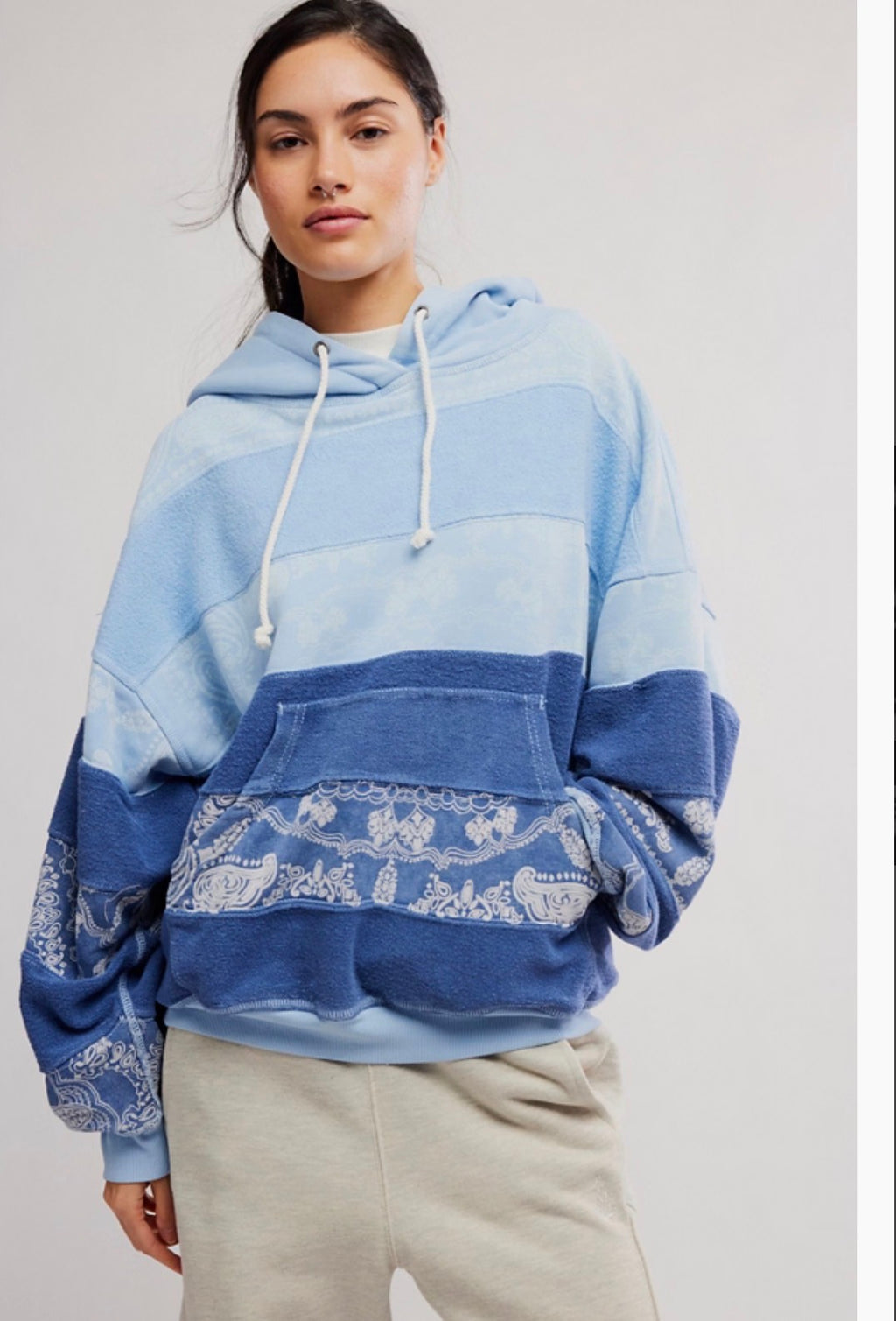 FREE PEOPLE FINAL CALL LOGO BANDANA PRINT HOODIE