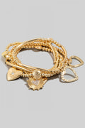 Assorted Intricate Heart Charms Layered Bracelet Set