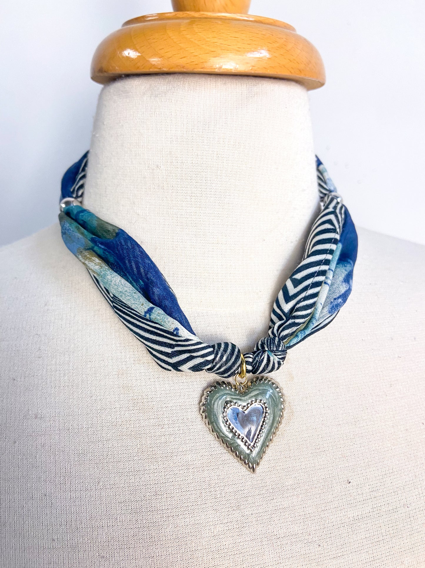 OOAK Vintage Sage Trim Heart Necklace