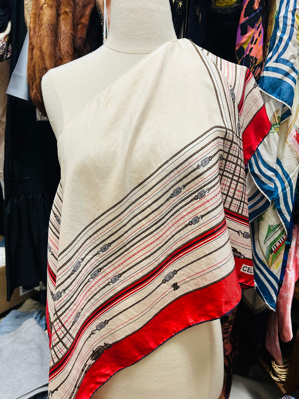 OOAK Upcycled VIntage Rope Print Celine Silk Scarf Poncho