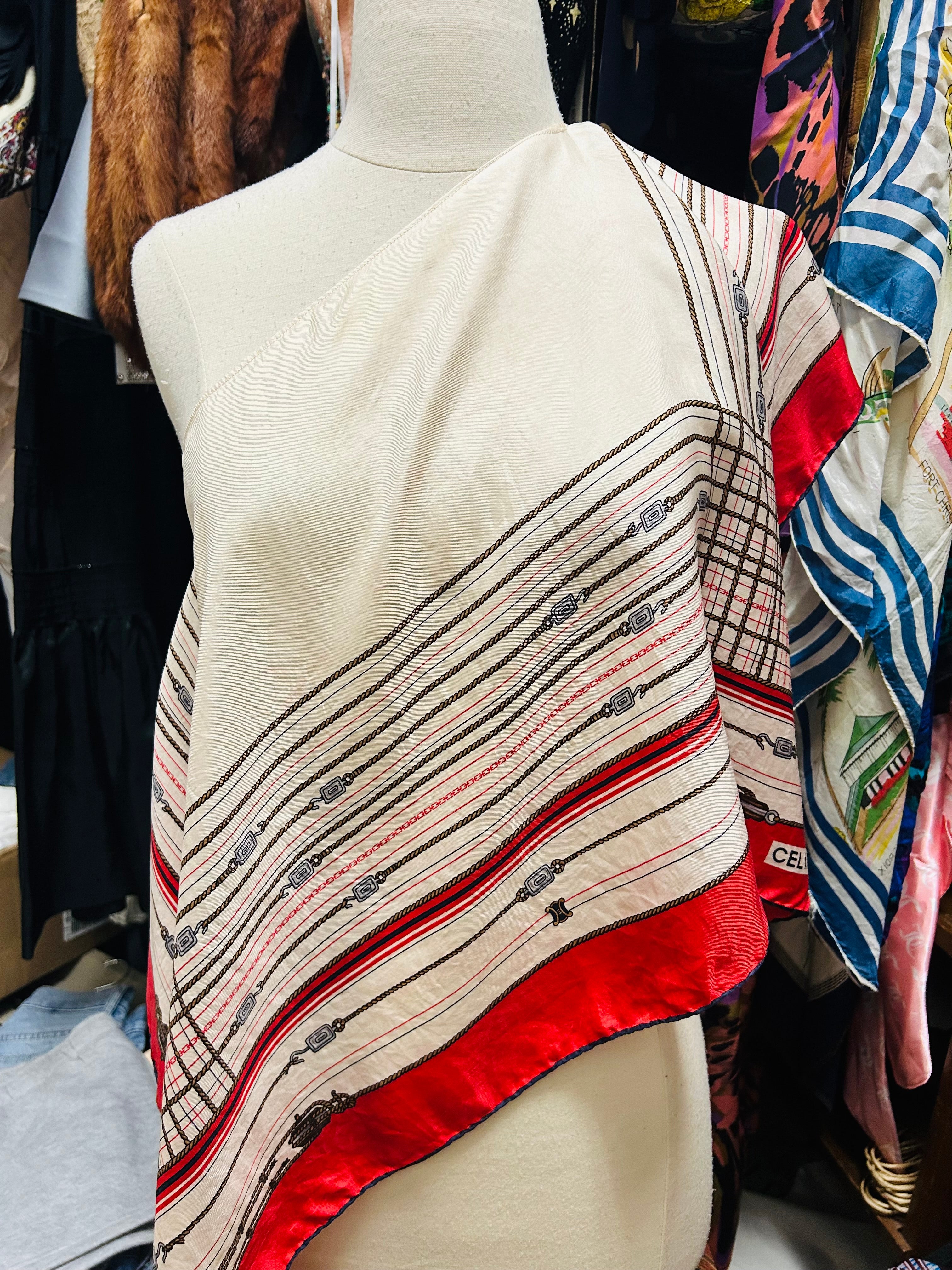 OOAK Upcycled VIntage Rope Print Celine Silk Scarf Poncho