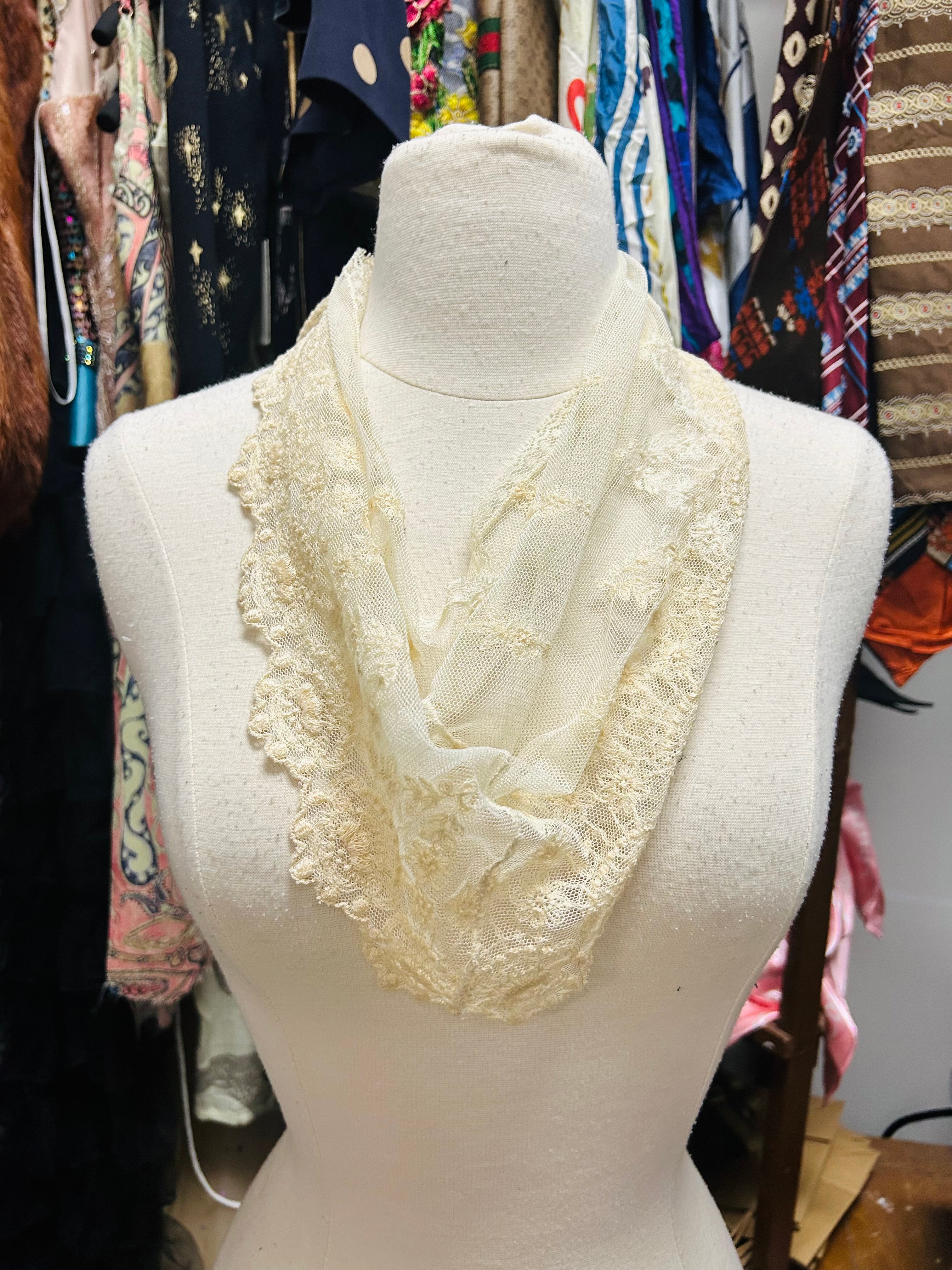 Vintage Crochet Lace Scarf or Waist Tie