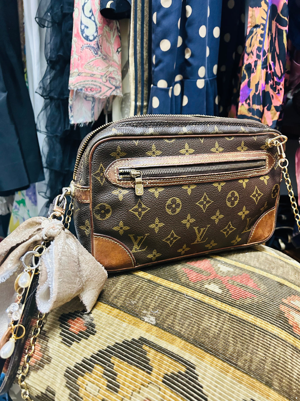OOAK Vintage 1987 Louis Vuitton Clutch w/ Bow Charm